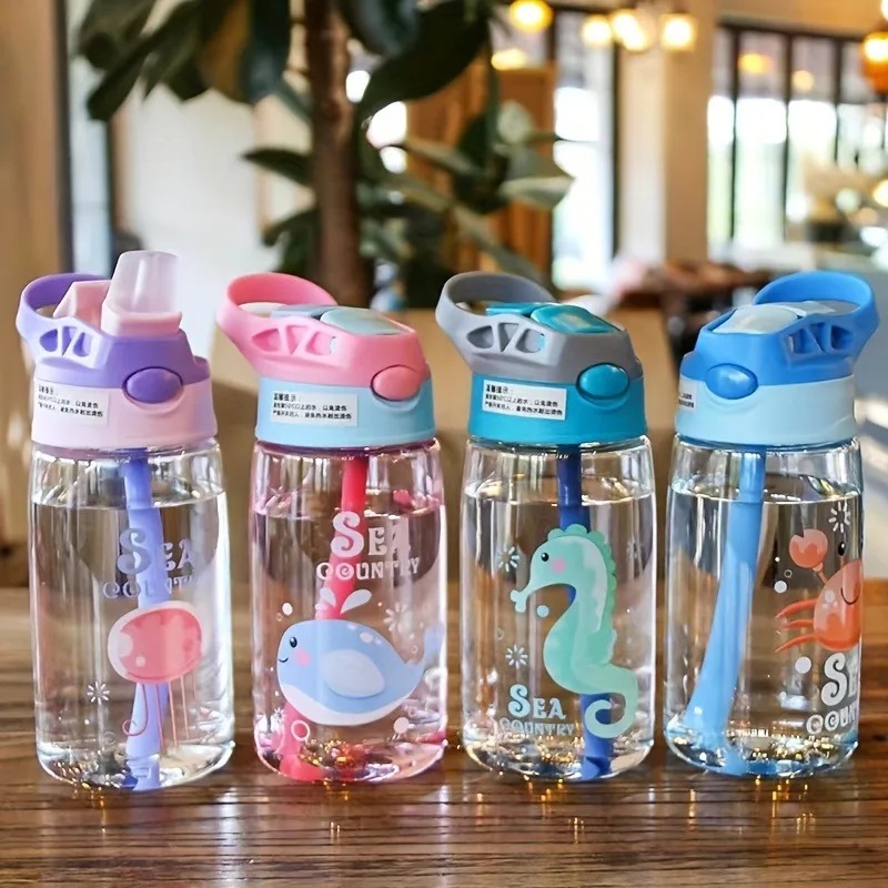 Leakproof Kids Cartoon Water Bottle with Straw Portable Sippy Cup for School & Sports