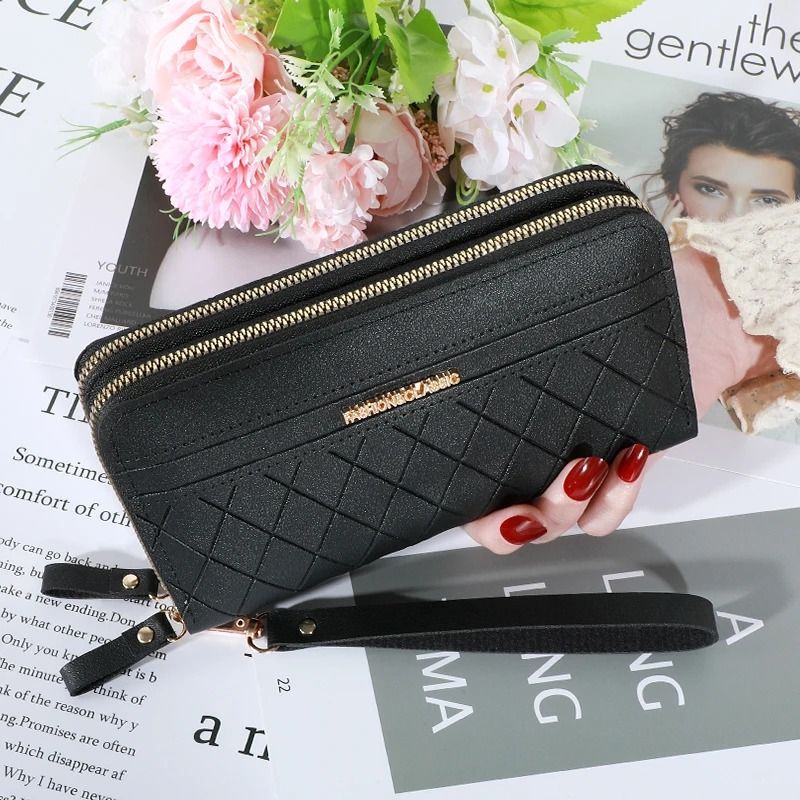 Long Womens Clutch Wallet with Double Zipper and Tassel Accent