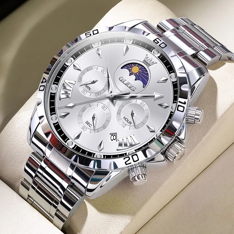 Mens Moon Phase Skeleton Watch with Luminous Hands