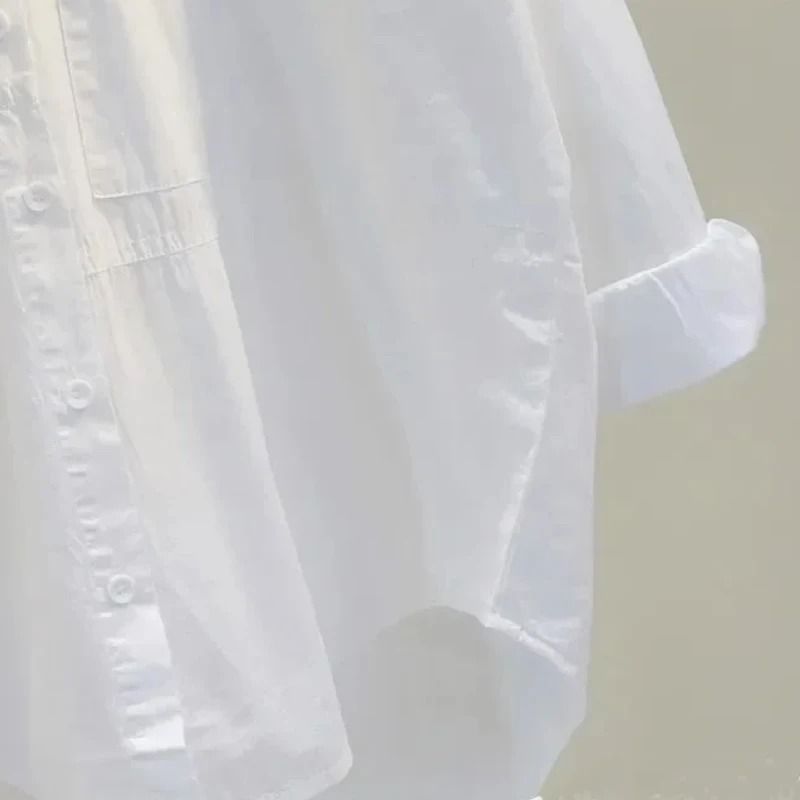Long Sleeve White Women Shirt Casual Loose Office Button Blouse