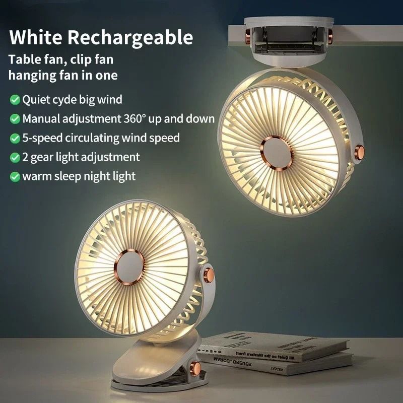 Portable Mini Clip On Fan Rechargeable LED Desk and Handheld Fan