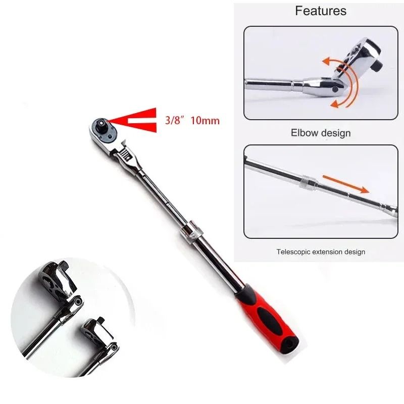 72 Tooth Carbon Steel Retractable Ratchet Wrench with Quick Release