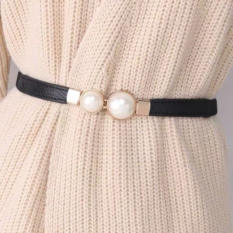 Elegant Pearl Buckle Elastic Waist Belt