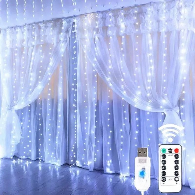 USB LED Curtain String Lights with Remote 8 Lighting Modes
