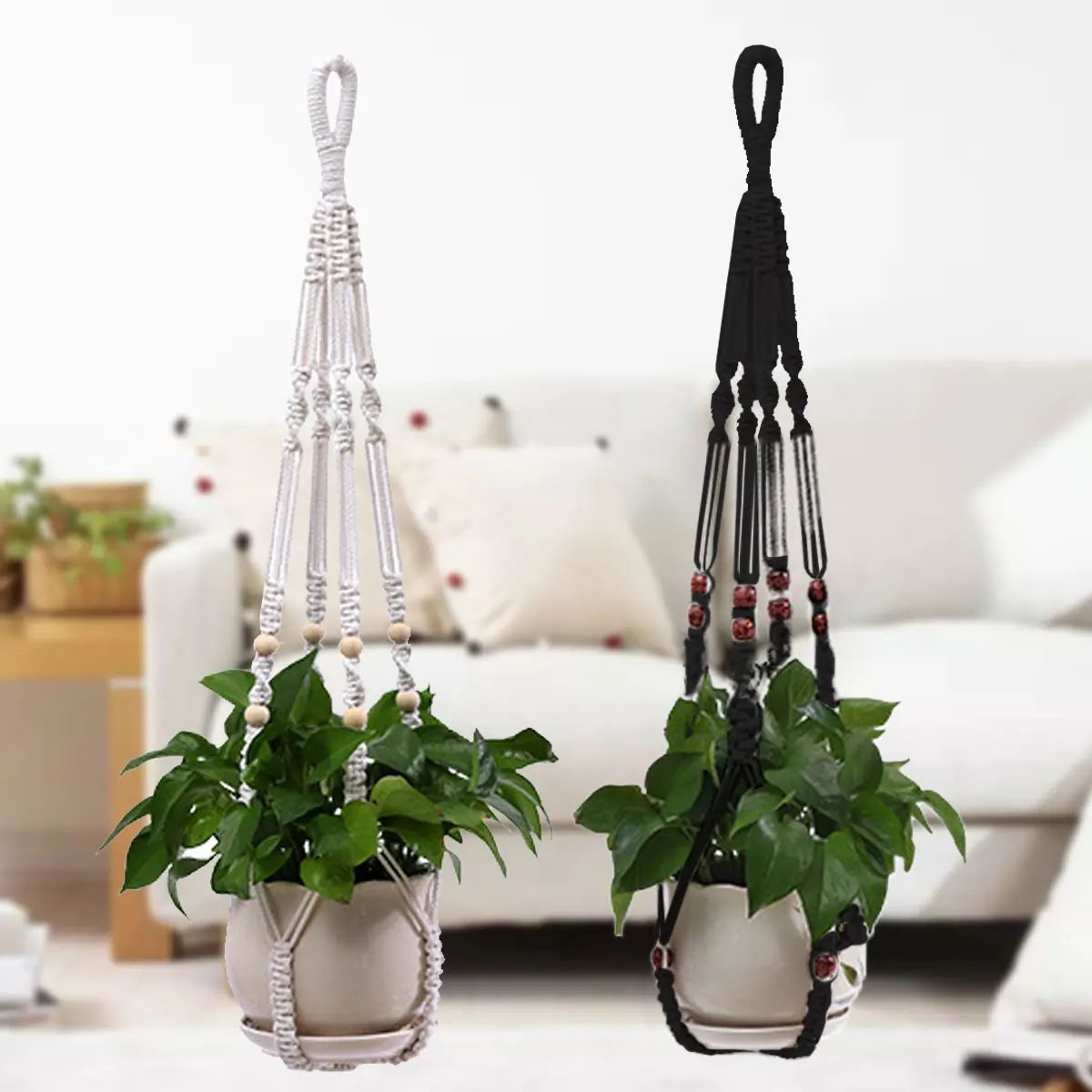 Boho Macrame Plant Hanger Handmade Hanging Planter Basket for Indoor & Outdoor Spaces