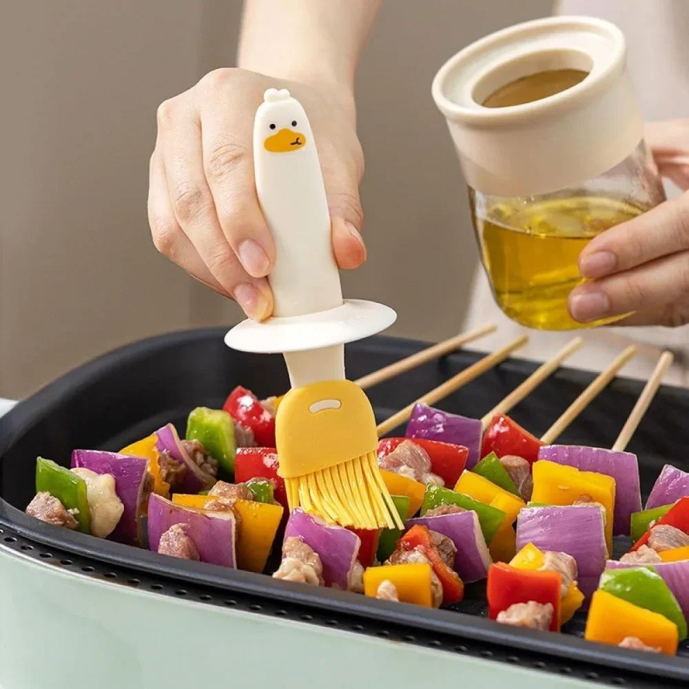2-in-1 oil dispenser bottle with brush, Heat-Resistant Silicone Basting Brush & Mess-Free cooking oil bottle