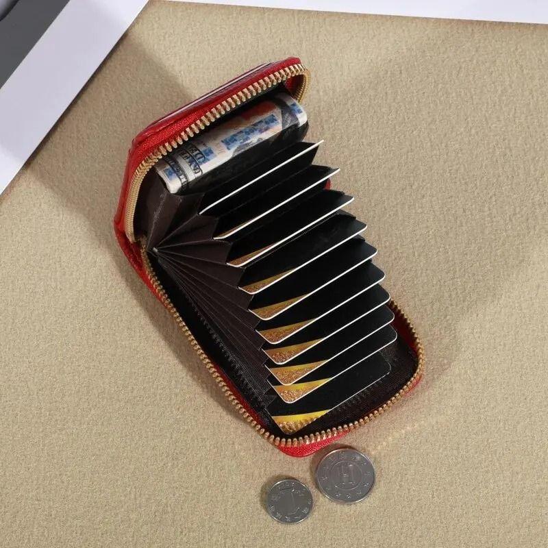 Vintage RFID-Blocking Card Case – Luxury PU Leather Secure Zipper Wallet