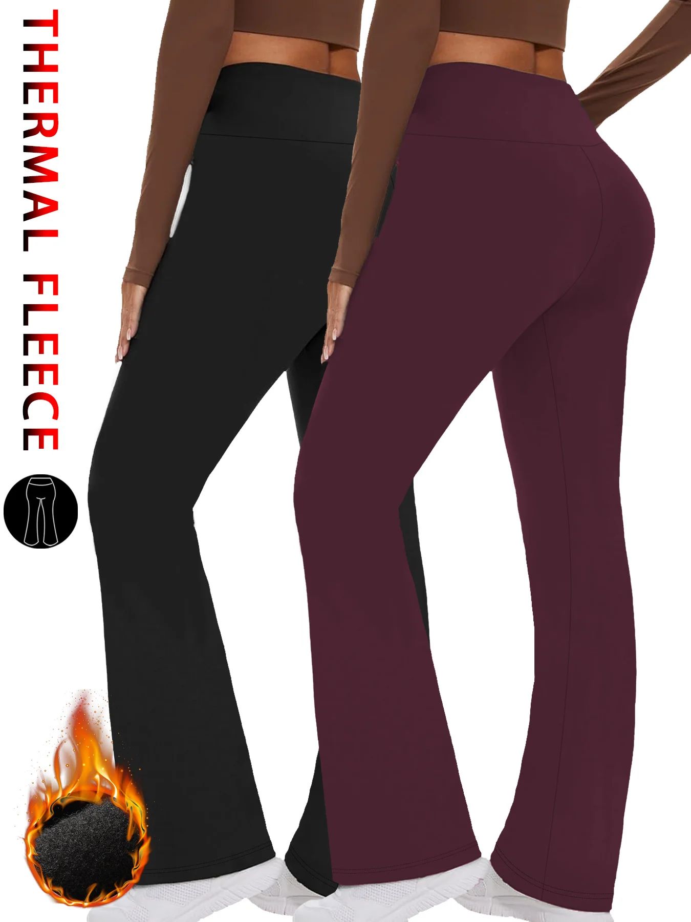2 Pack Women's Fleece Lined Flare Leggings – High Waisted Tummy Control Bootcut Yoga & Winter Casual Pants