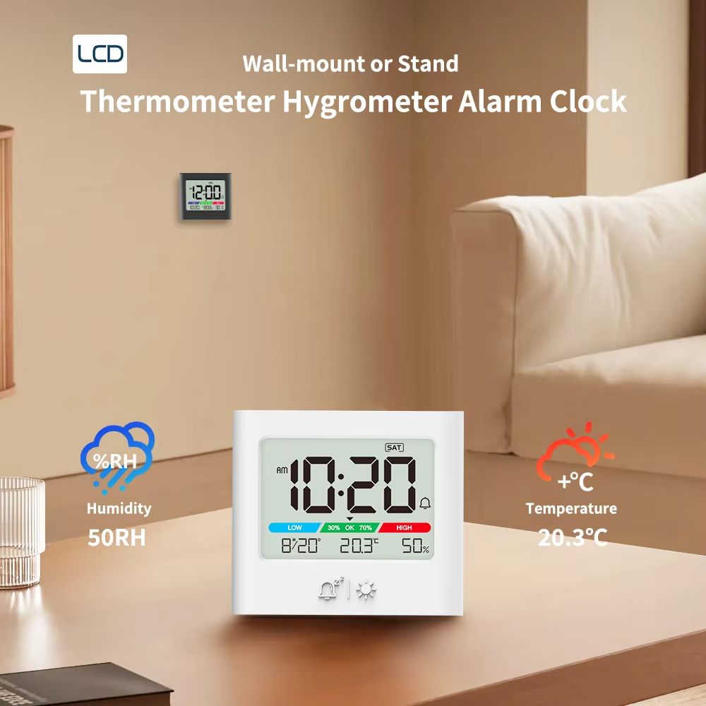 Digital Alarm Clock with Thermometer, Hygrometer, Backlight, Date and Week Display