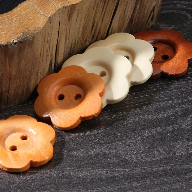 Wooden Flower Buttons Hole Flat-Back Buttons for Womens Sweaters Overcoats Apparel Accessories