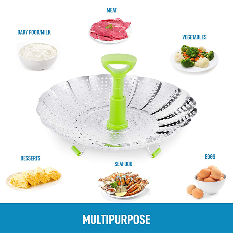 Stainless Steel 9Inch Lotus Steaming Tray Food Steamer Rack Folding Mesh Vegetable Fruit Steaming Basket Cooking