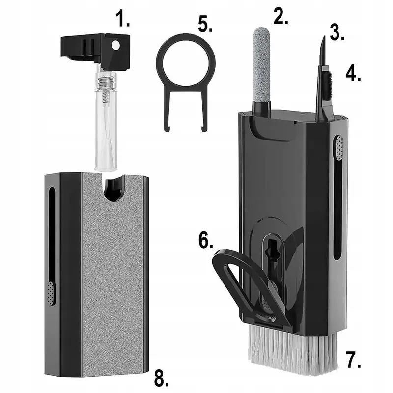 8-in-1 Keyboard Cleaning Kit, AirPods, Laptop & Phone Cleaning Tools with Retractable Brush & Flocking Sponge