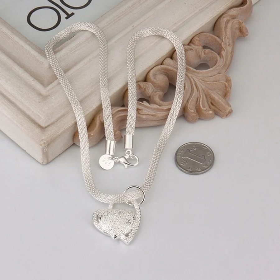 Gorgeous 925 Sterling Silver Heart Necklace for Women - Elegant 18 Inches Wedding Charm Jewelry