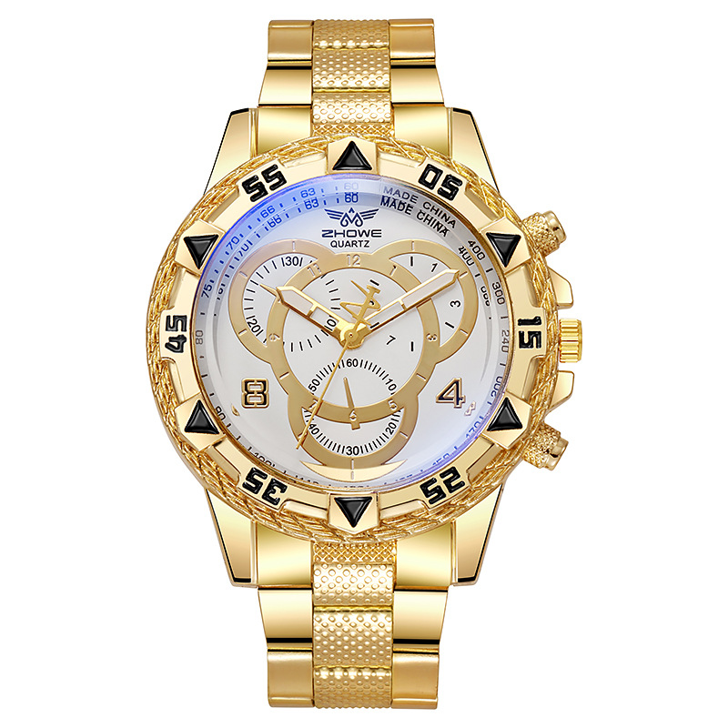 Men's Quartz Watch Classic Business Wristwatch Luxury Alloy Steel Strip Blue Light Large Dial Three Eye