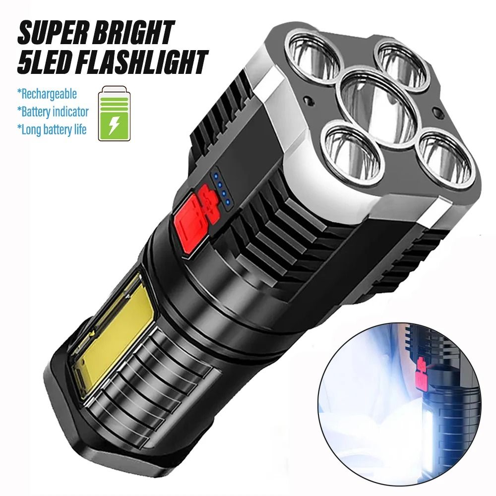 Ultra-Bright 5-LED Tactical Spotlight – High-Power Rechargeable Outdoor Lantern