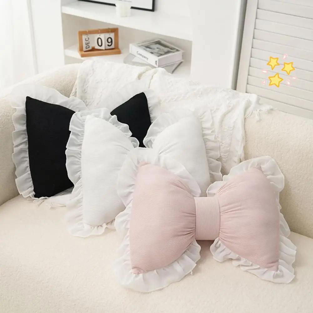 Pink Bow Lace Sofa Pillow Plush PP Cotton Filled Bed Pillow Car Seat Support Pillow Matching Decorative Pillow