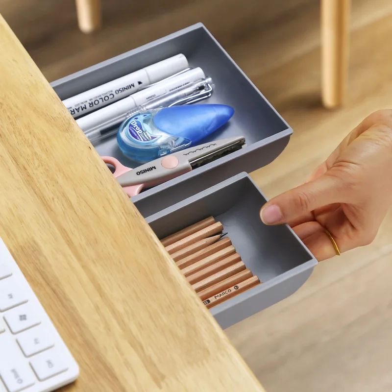 Hidden Slide-Out Under Desk Drawer Organizer - No-Drill Self Adhesive Drawer Storage Tray