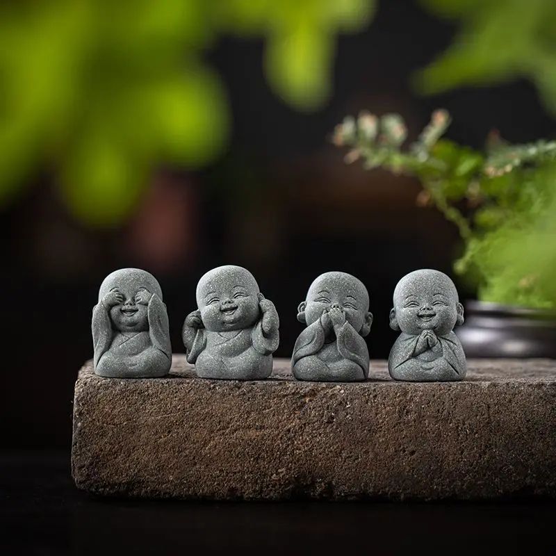 Serene Little Monk Statue Set for Zen Decor and Meditation Space Decor