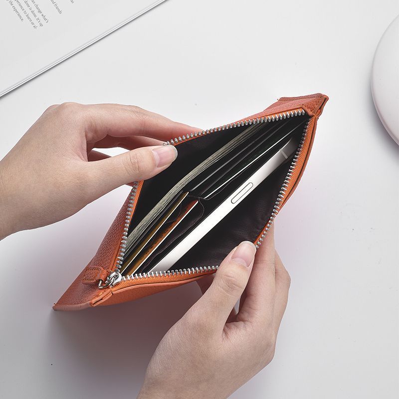 Women's Ultra-Thin Casual Zipper Wallet, New Leather Long Wallet, Soft Leather Clip Phone Holder and Cosmetic Bag
