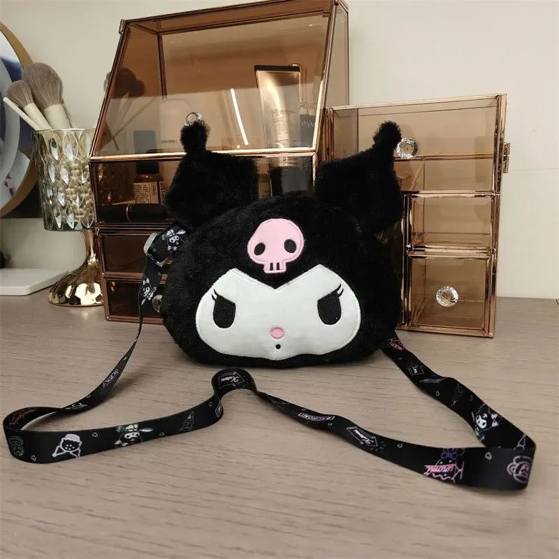 New Sanrio Cartoon Kuromi Skull Plush Shoulder Bag Cute Sweet Girl Heart Handbag Crossbody Bag