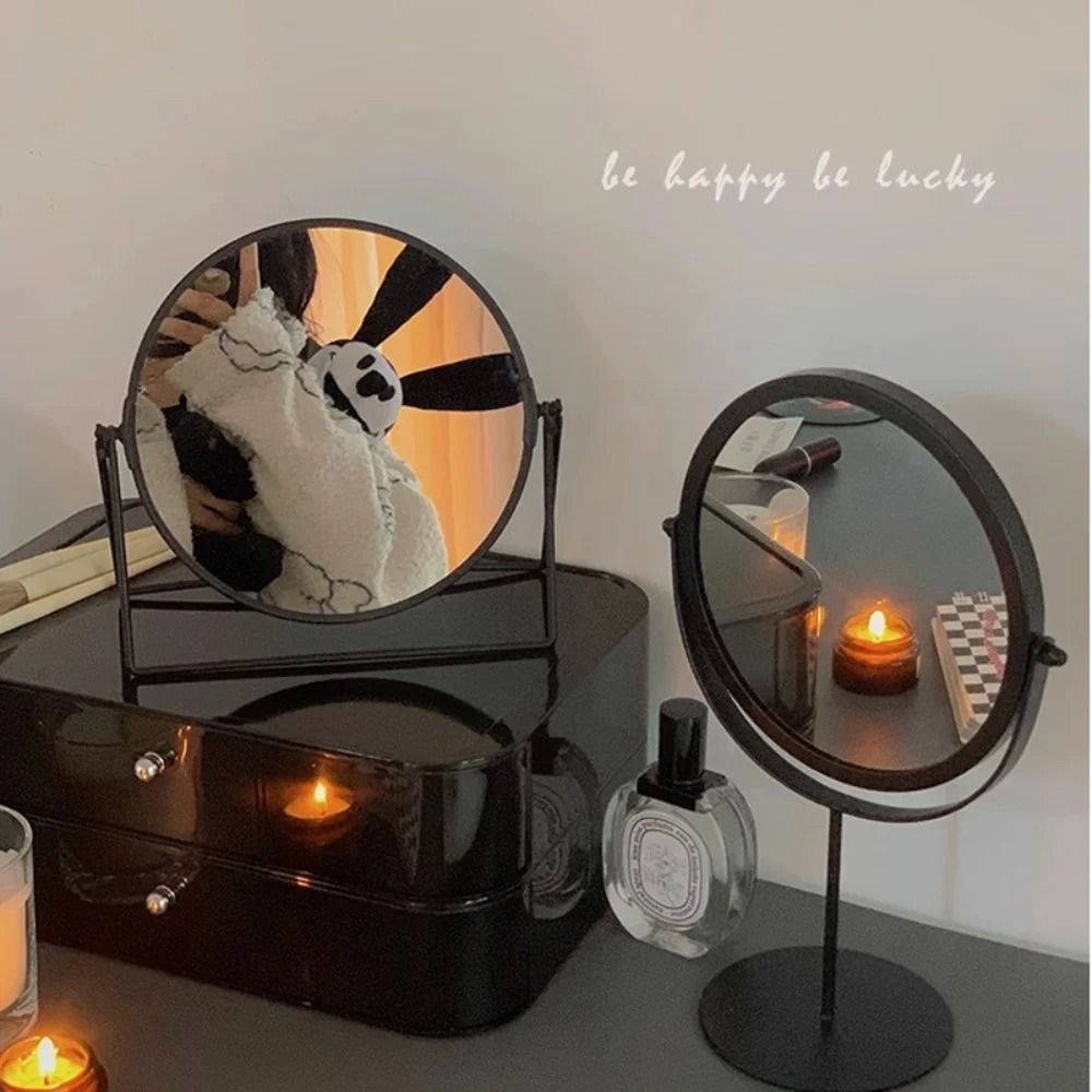 Retro Europe and America Metal Vanity Mirror Desktop Makeup Round Mirror Portable Household Rotating Dressing Mirror