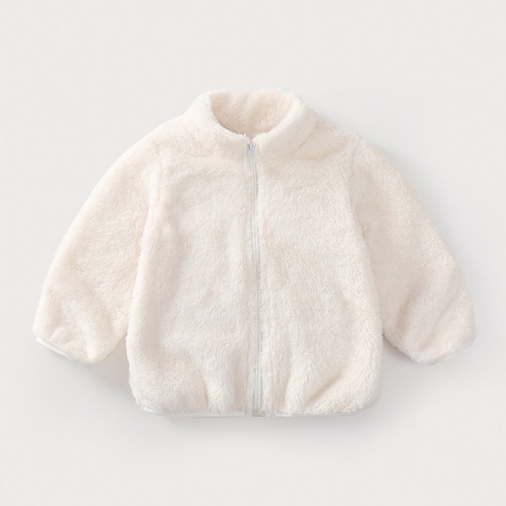 Autumn Winter Warm Baby Girl Boy Plush Coat, Solid Color Fashion Toddler Outerwear, Kids Casual Jacket Greatcoat