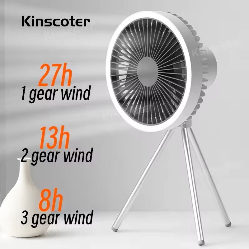 Rechargeable Camping Fan with LED Light and Power Bank