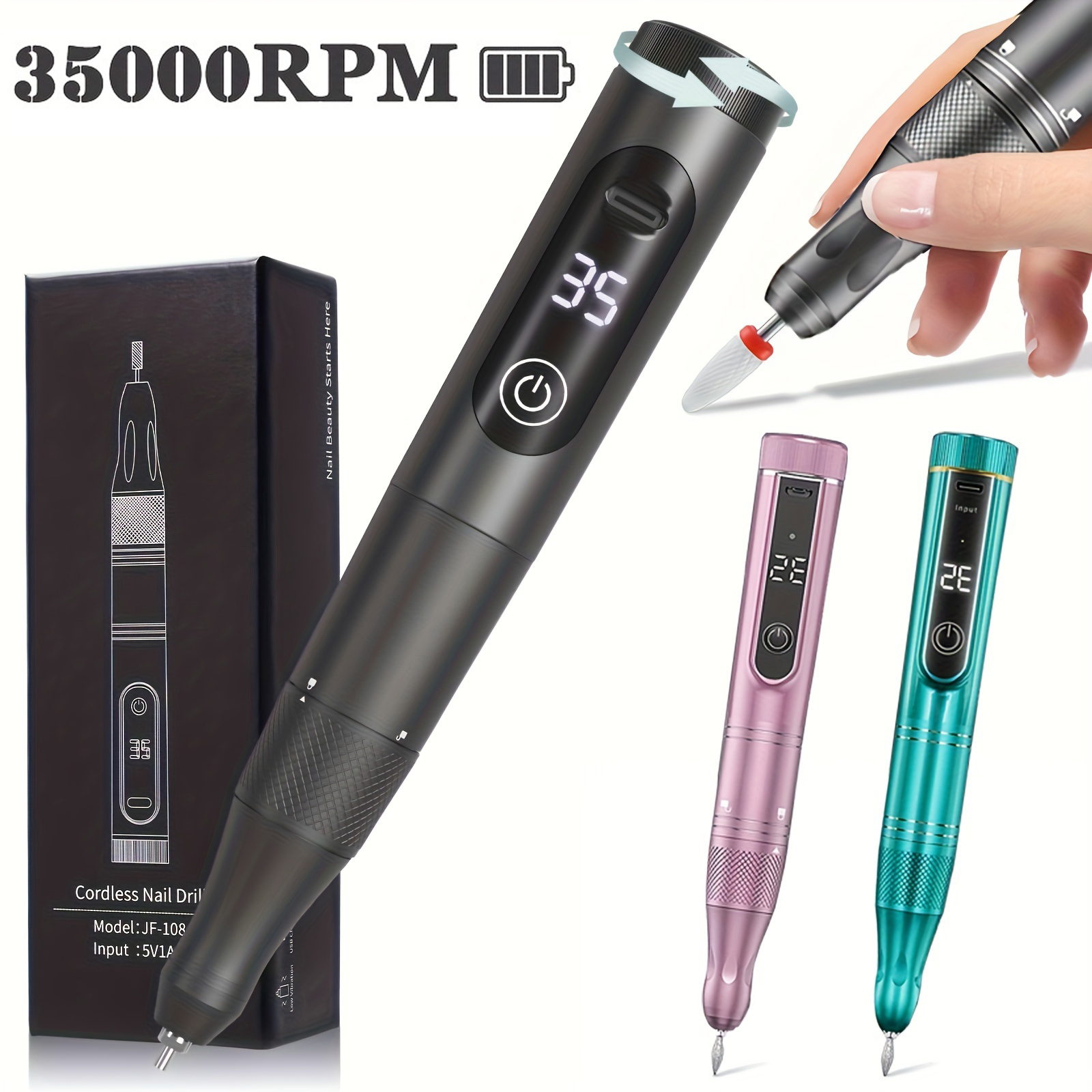 Electric Nail Drill Machine Rechargeable Cordless Nail File for Acrylic & Gel Nails