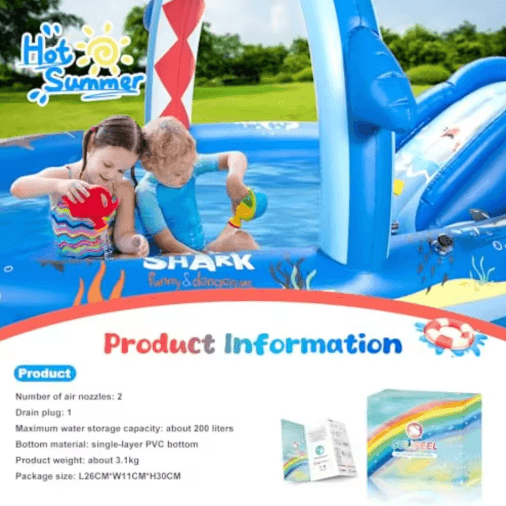 Dinosaur Inflatable Play Center Pool with Slide – Kids Backyard Water Play Center with Sprinkler & Pump