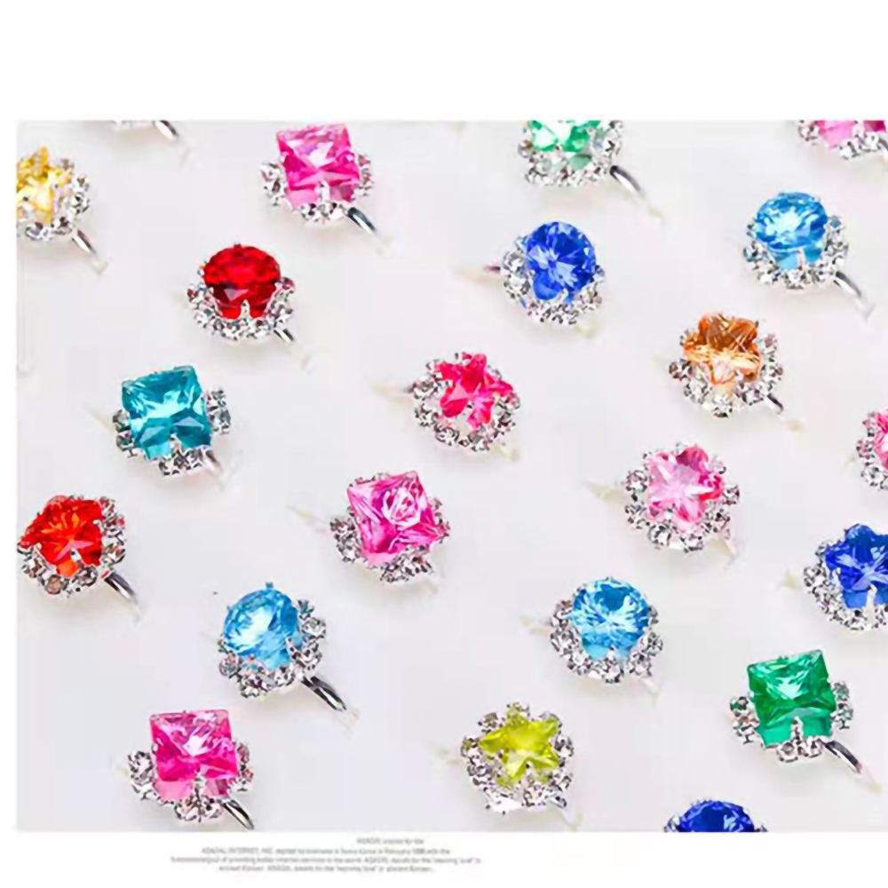 Beautiful Colorful Diamante Children Ring, Plastic Diamond Jewelry Set with Heart-Shaped Box for Girls