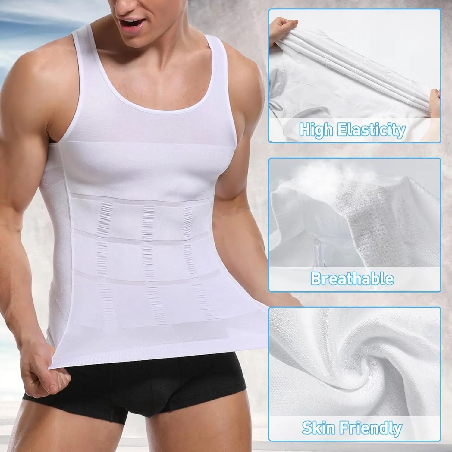 Mens Compression Shaper Vest Slim Fit Sleeveless Tummy Control Top
