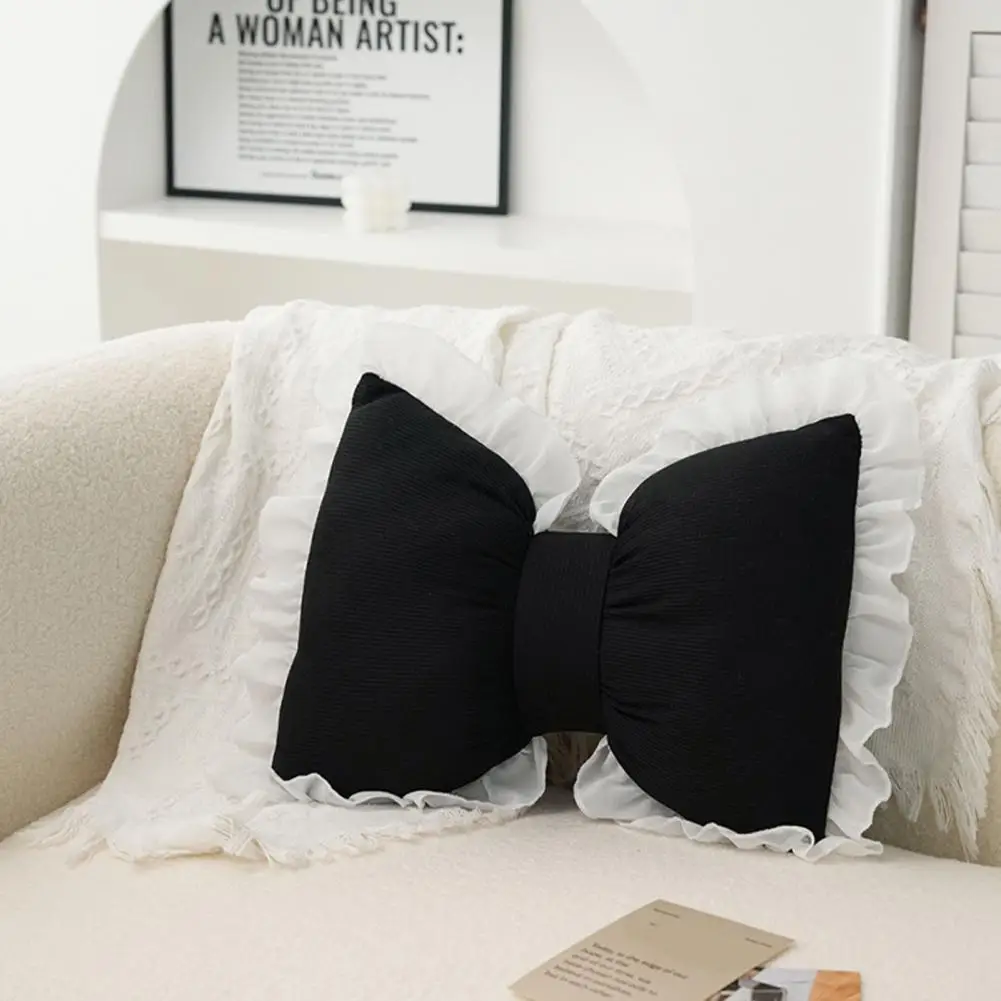 Pink Bow Lace Sofa Pillow Plush PP Cotton Filled Bed Pillow Car Seat Support Pillow Matching Decorative Pillow