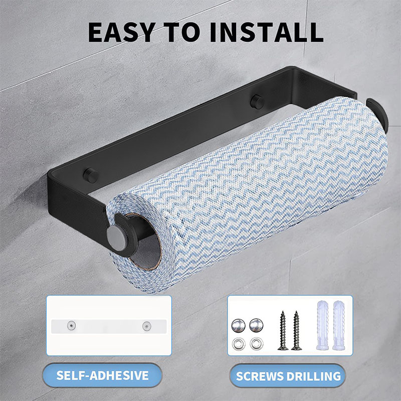 Under Cabinet Paper Towel Holder Adhesive or Drill Mount for Kitchen & Bathroom, Wall-Mounted