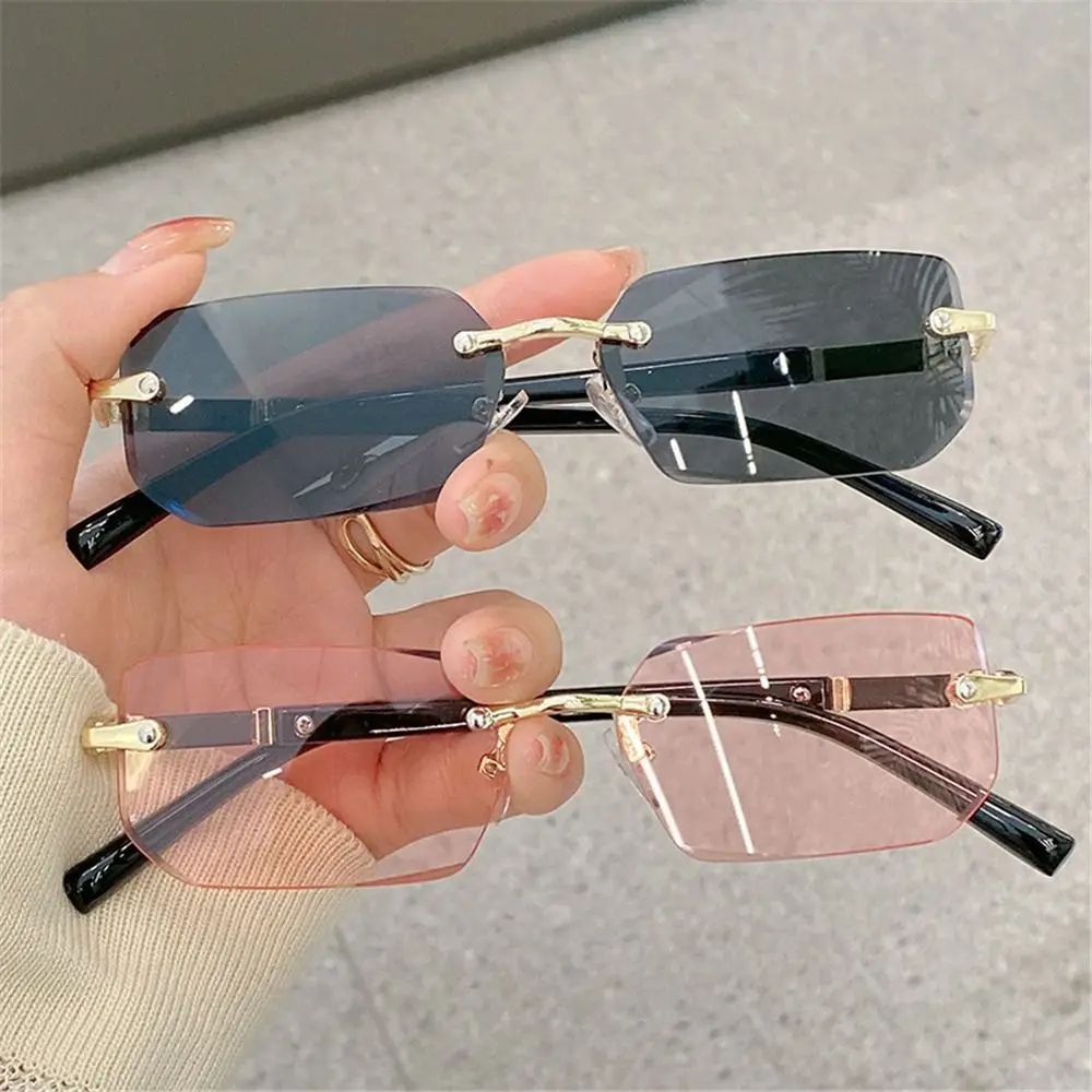 Y2K Rimless Rectangle UV400 Sunglasses – Lightweight Frameless Retro Shades for Women & Men