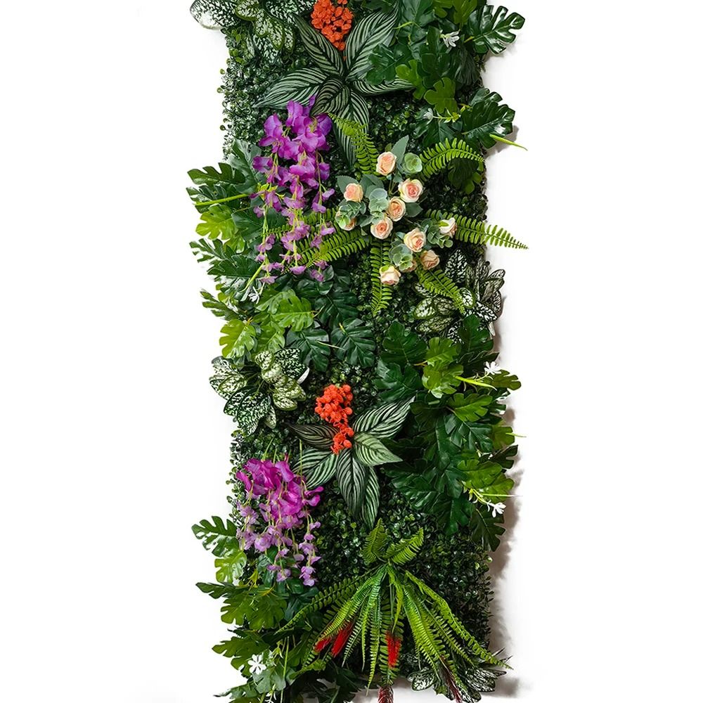 Artificial Meadow Flower Wall – 16x47 in Lush Green Grass Panel – Floral Backdrop for Wedding, Window & Garden Decor