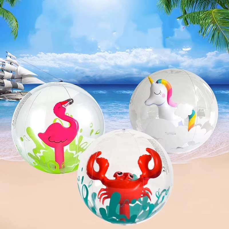 Transparent Inflatable Beach Ball Kids Pool Toy with Flamingo Unicorn Design