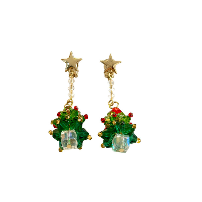 Dangle Earrings for Women, Exquisite Cute Red Bow Earring, New Christmas Tree, Luxury Shiny Ear Accessories, Trendy Fest