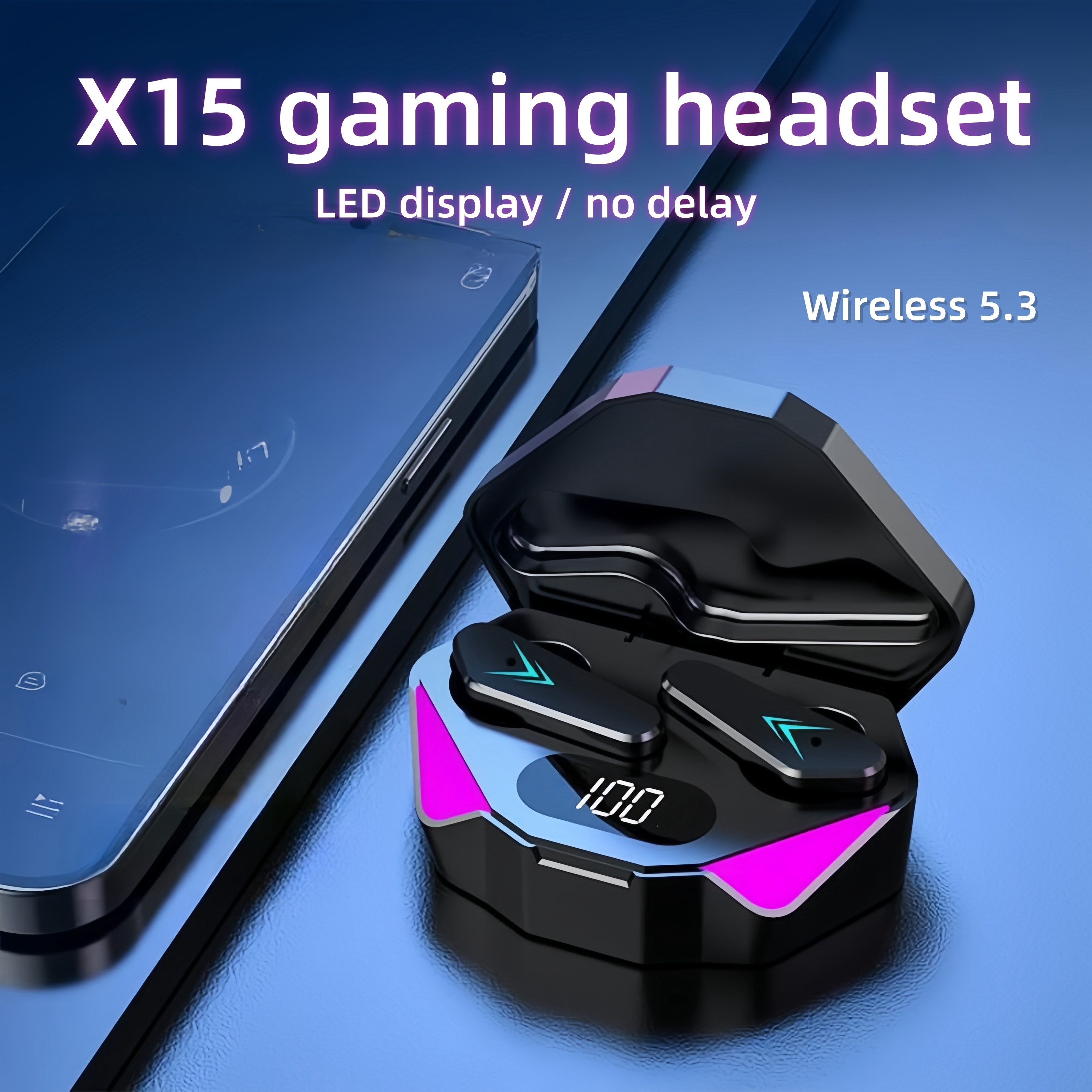 Wireless Bluetooth Earbuds with LED Display Noise Cancelling Gaming Headphones