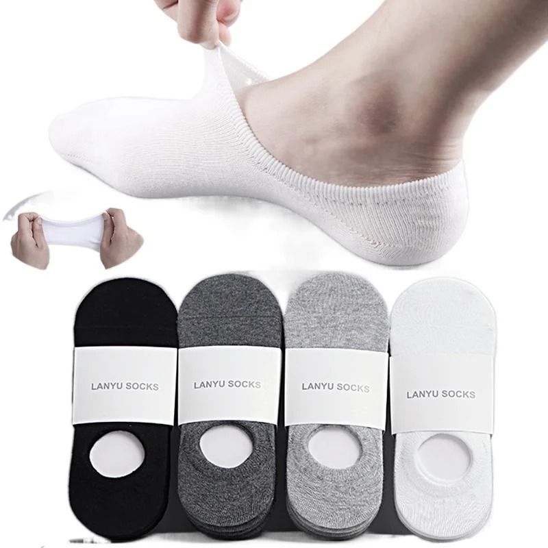 Mens Invisible Cotton Boat Socks 5 Pair Set