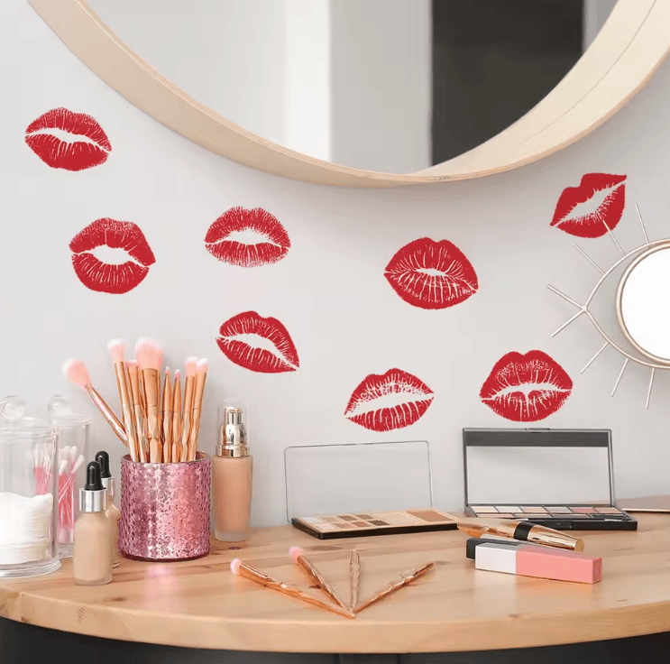 Red Lip Print Wall Sticker – Bold Self-Adhesive Wall Decal for Bedroom & Living Room Decor