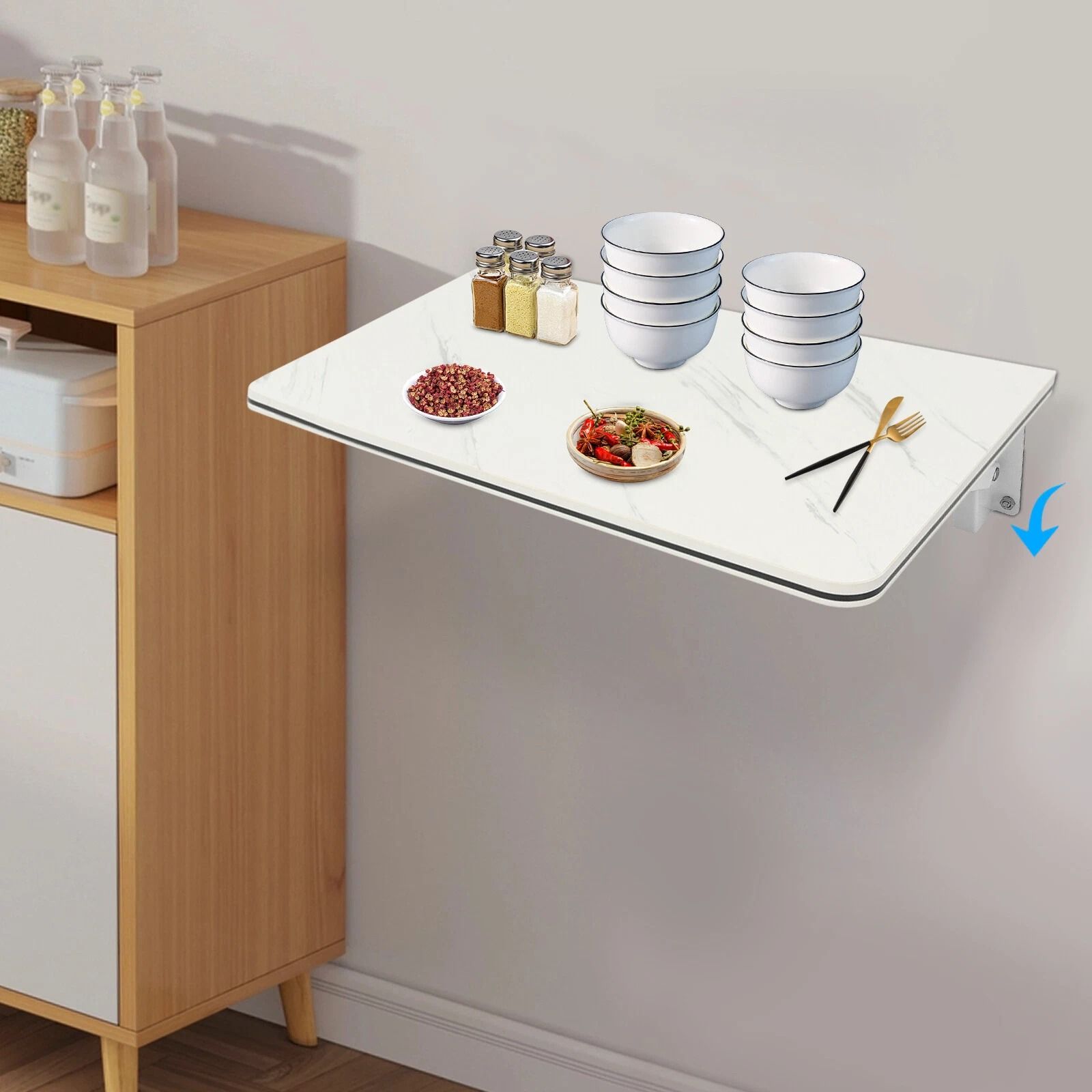 Folding Desk with Stylish Wall-Mounted Durable MDF and Metal Design