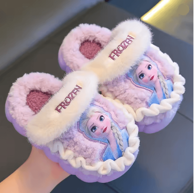 Elsa Frozen Kids Cotton Slippers Warm Non Slip Winter House Shoes