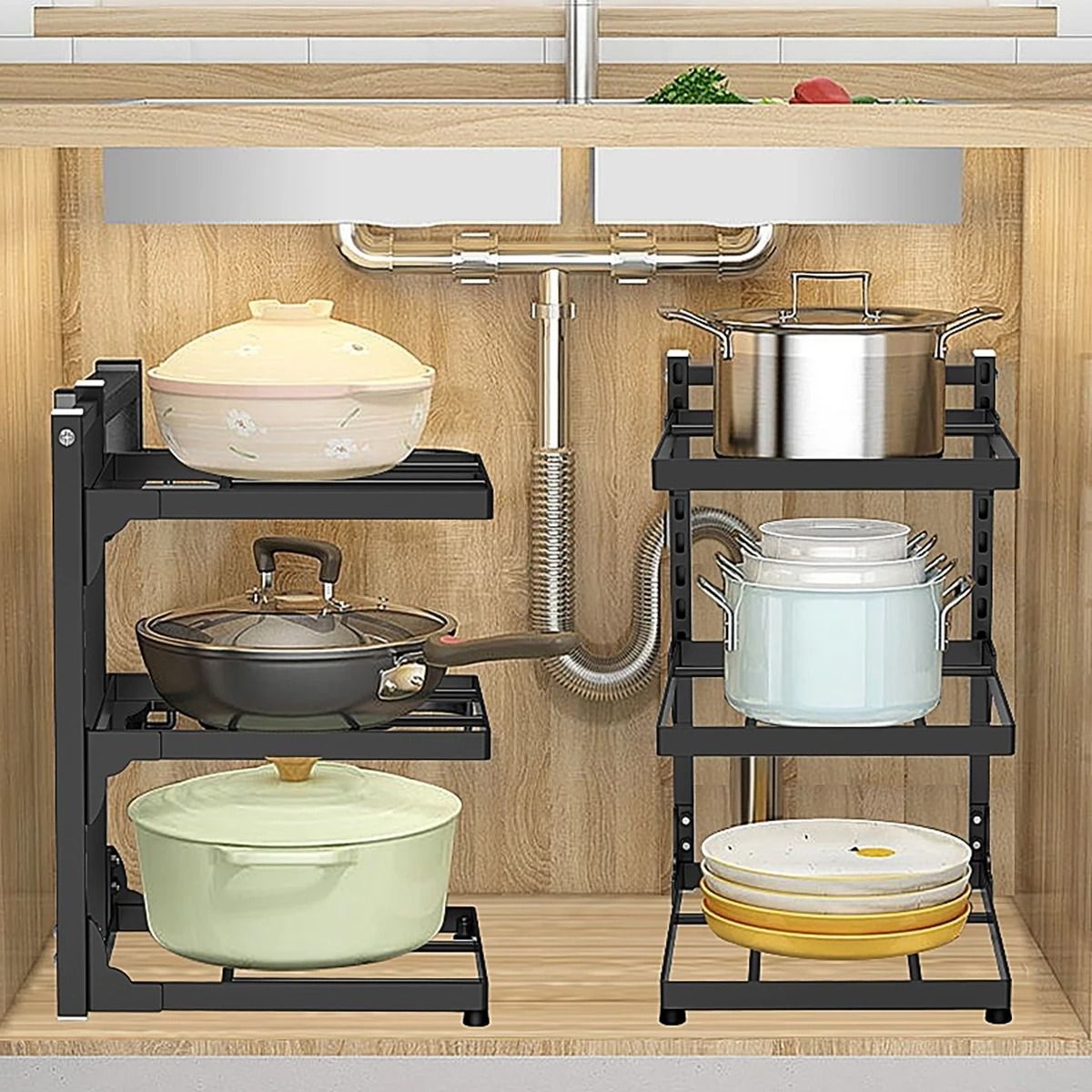 Adjustable Kitchen Shelf Storage Rack Multi Tier Under Sink Corner Organizer