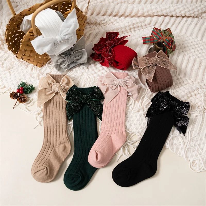Baby Girls Knee High Bow Socks Soft Cotton Winter and Autumn Kids Socks