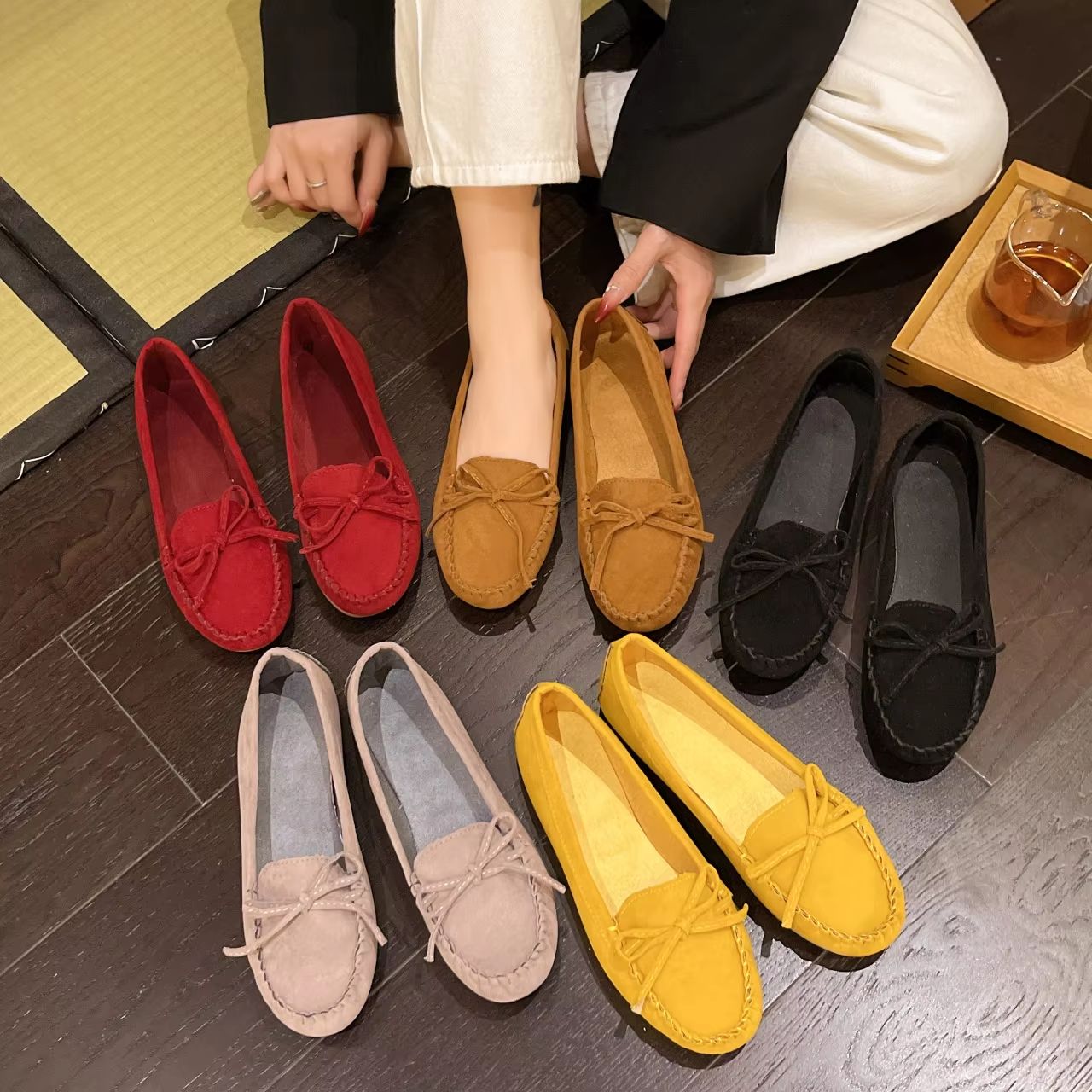 Spring Autumn Women Slip On Loafers Leather Cashmere Lined Flats Plus Size US 12