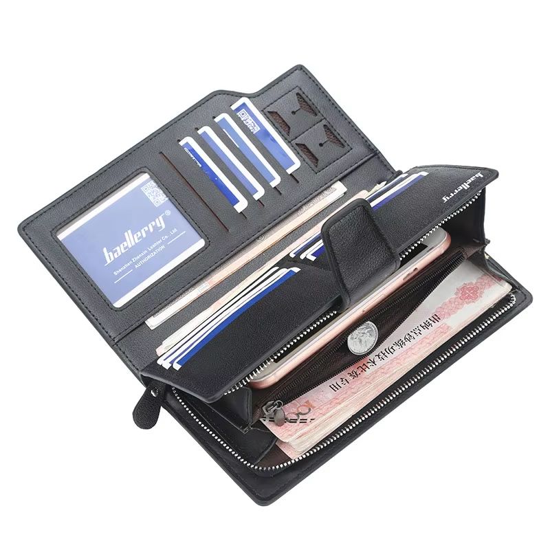 Baellerry Long Men's Wallet – Large Capacity PU Leather Zipper Purse & Card Holder