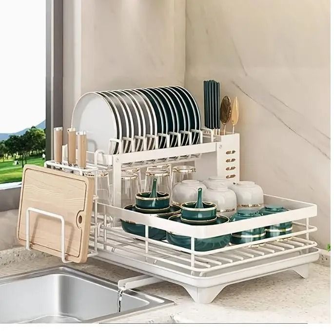 Double-Tier Extendable Dish Drainer – High-Capacity Utensil Rack & Kitchen Draining System