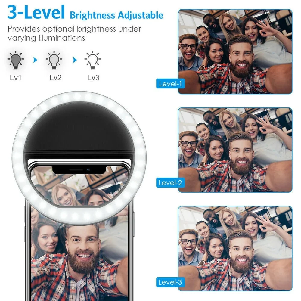 Battery Powered LED Selfie Ring Light, Mobile Phone Lens Lamp, Adjustable Live Brightness, Portable Selfie Fill Light