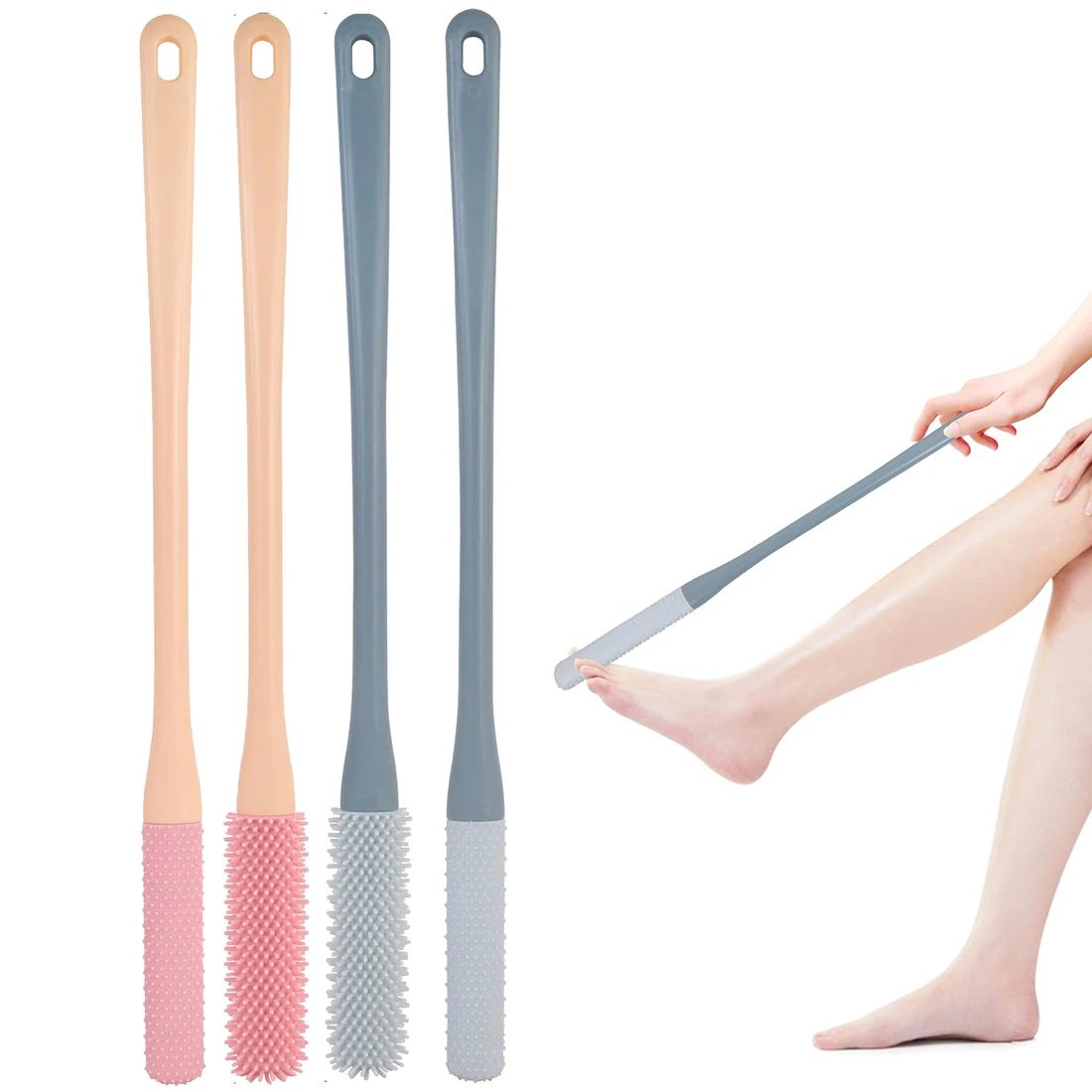 Long Handle Toe Cleaning Brush – Silicone Foot Scrubber for Shower, Between-Toes Cleaner for Seniors and Elderly