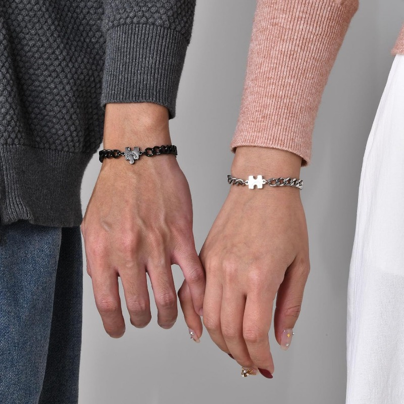 Long Distance Relationship Gifts Matching Bracelets for Couples Puzzle Heart Stainless Steel His Hers Bracelets for Wome
